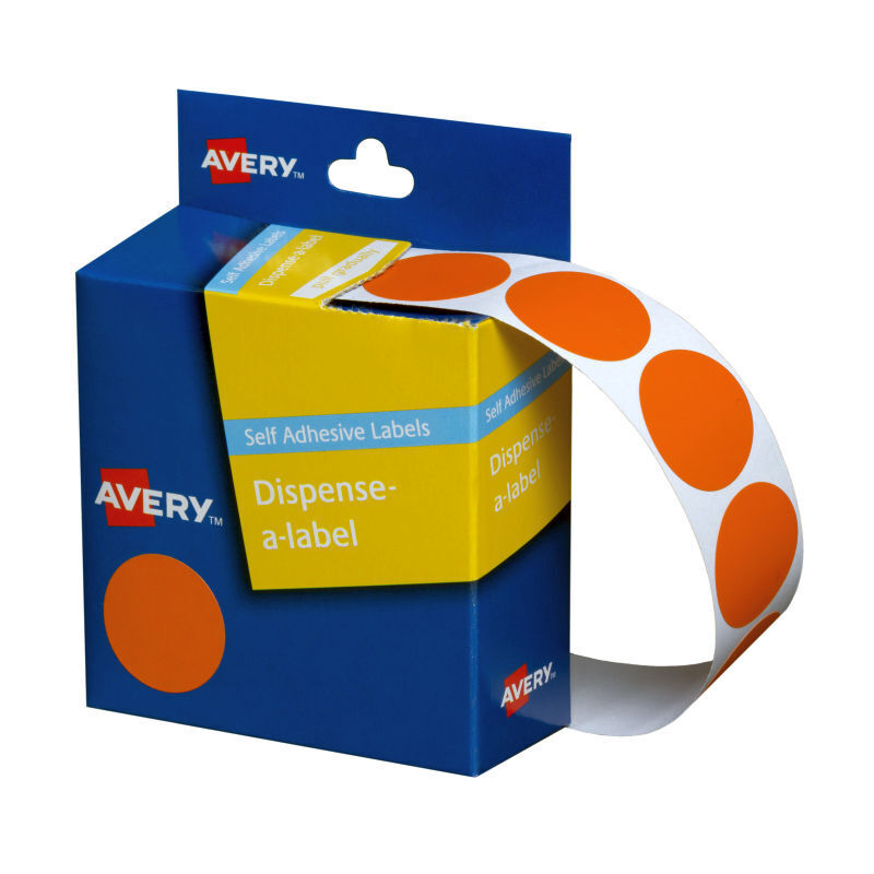 Avery Orange 24mm Dispenser Dot Stickers, Roll of 500 Avery
