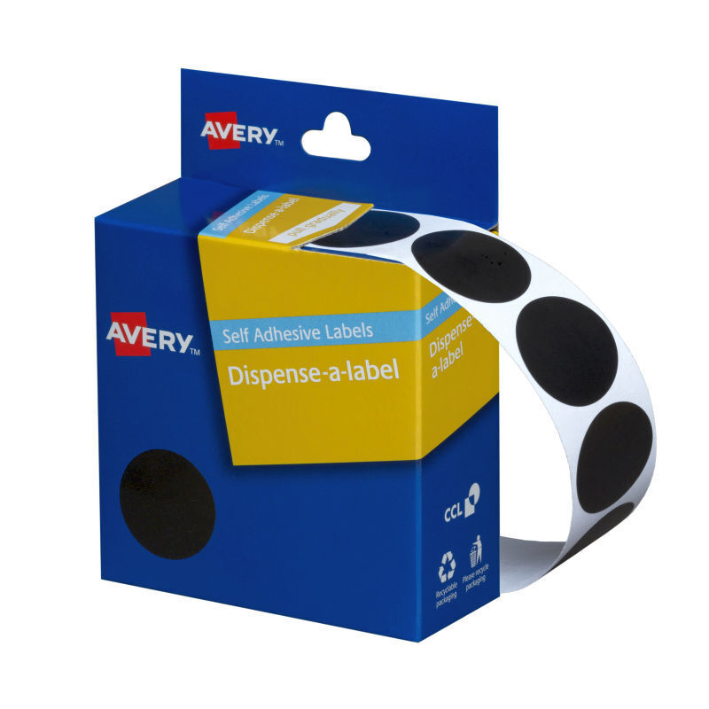 Avery Black Dispenser Dots 24mm - Quick-Apply Labels Roll 500 Avery