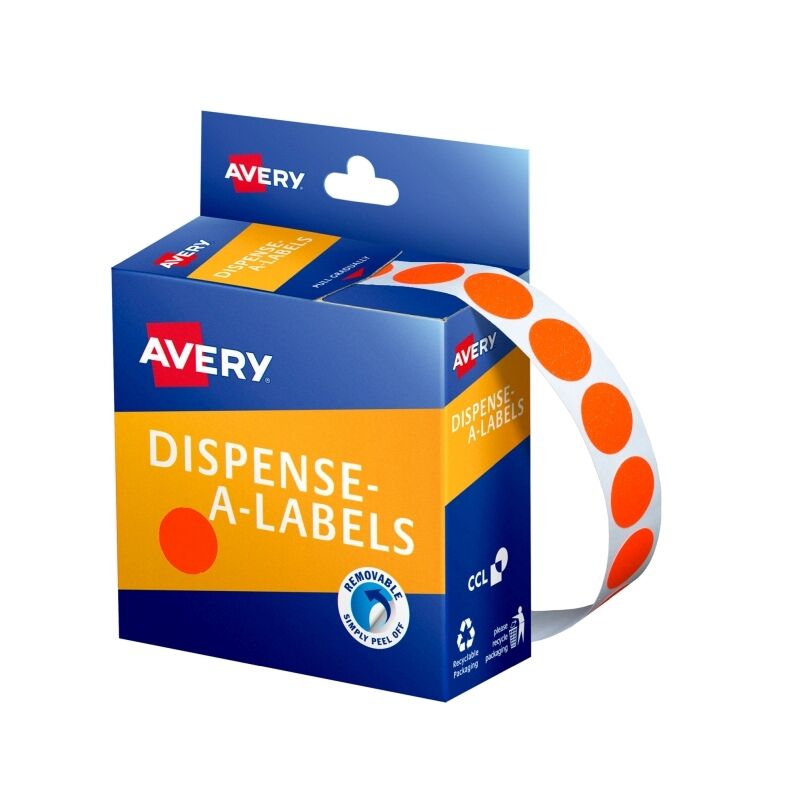 Avery Red 14mm Removable Dot Labels - Dispenser Pack Avery