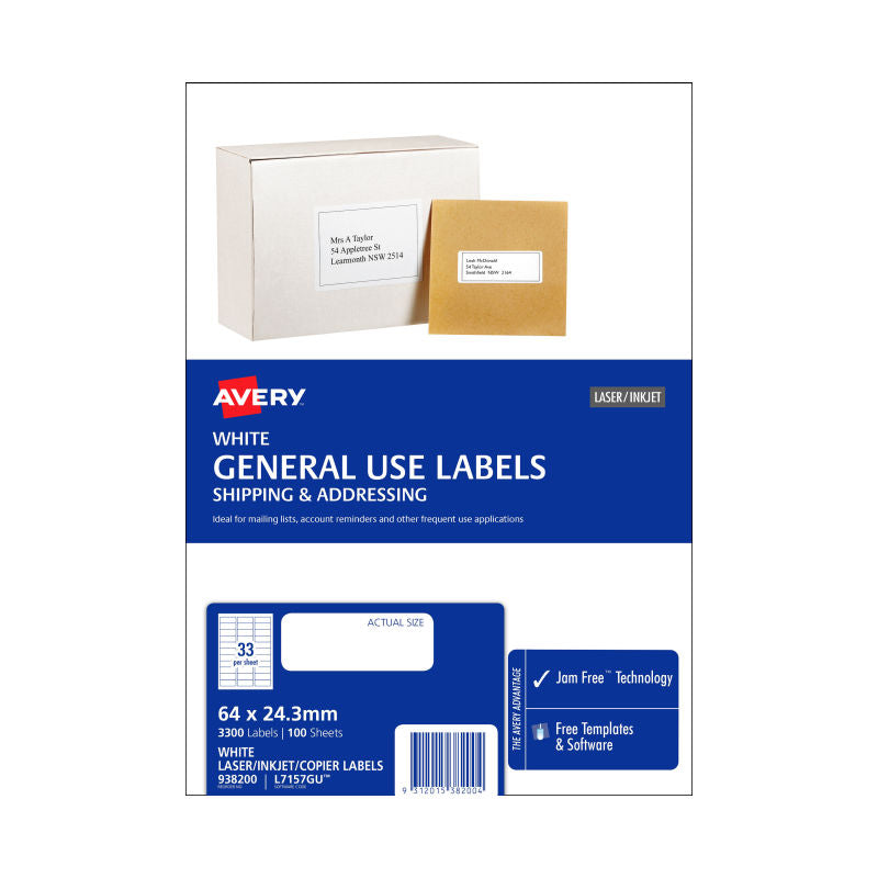 Avery L7157GU General Use Labels 64x24.3mm - 100 Pack Avery
