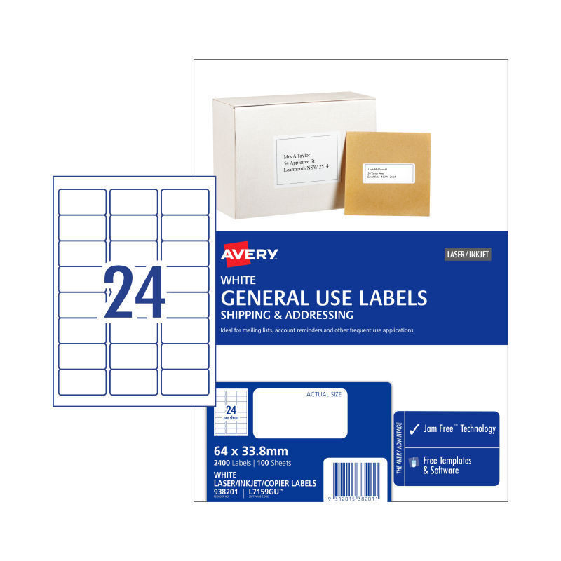 Avery L7159GU Multipurpose Labels 64x33.8mm - 24 Per Sheet Avery