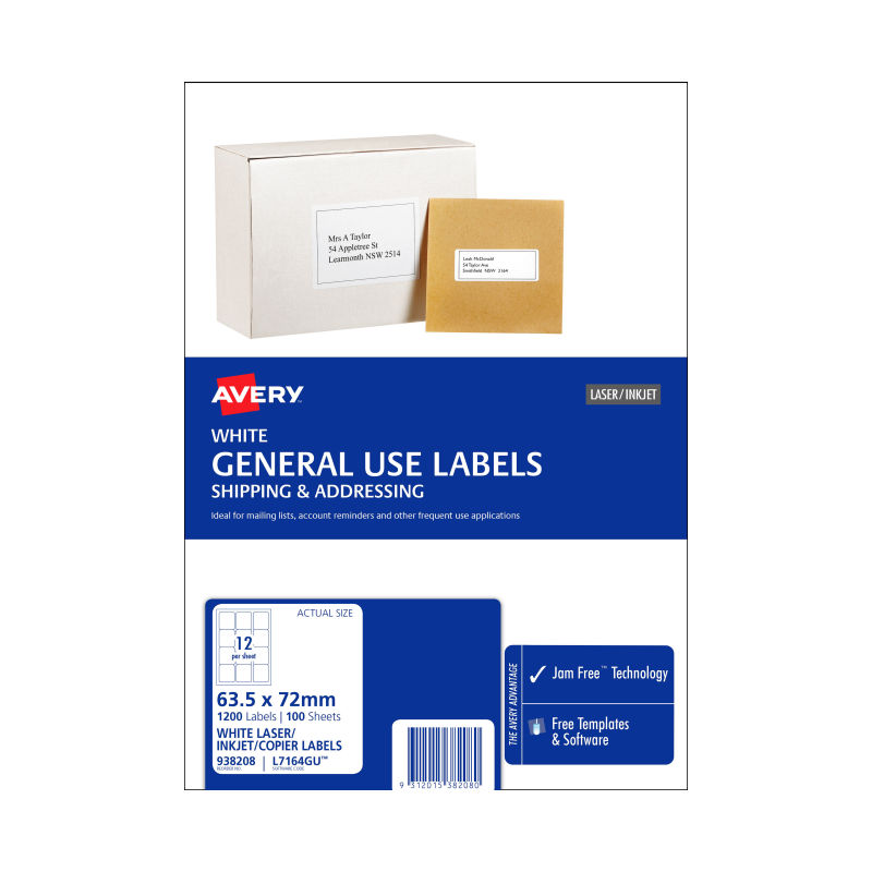 Avery L7164GU General Use Printer Labels 63.5x72mm (100 Pack) Avery