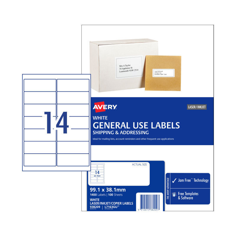 Avery L7163GU General Use Labels 99.1x38.1mm 14 Up Avery