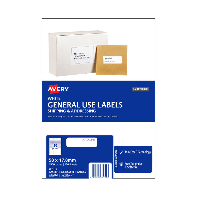Avery L7516GU General Use Labels | 58x17.8mm | 100 Pack Avery