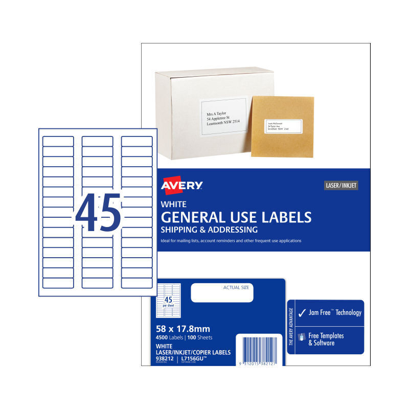 Avery L7516GU General Use Labels | 58x17.8mm | 100 Pack Avery