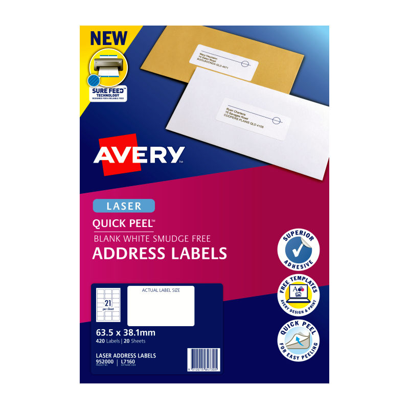 Avery L7160 Quick Peel Laser Labels - 21 Up Jam Free Address Labels Avery