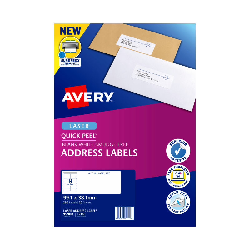 Avery L7163 Quick Peel Laser Address Labels 14-Up Avery