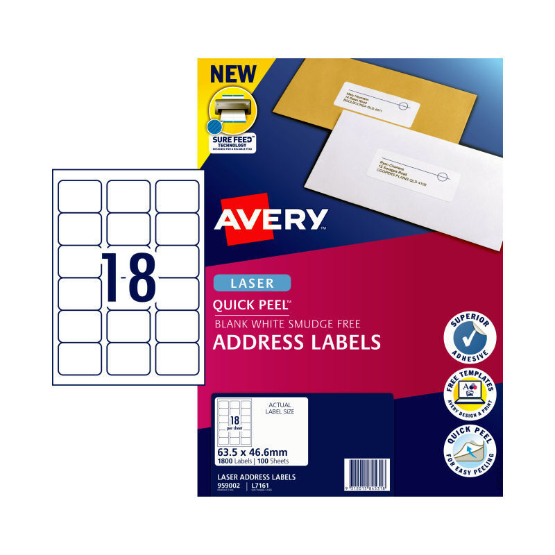 Avery L7161 Quick Peel Laser Address Labels - 100 Sheets Avery