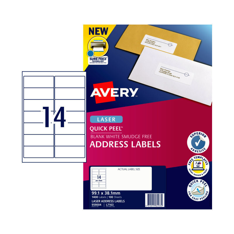 Avery L7163 Quick Peel Laser Shipping Labels (99.1x38.1mm)