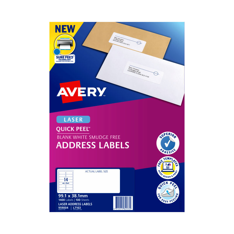 Avery L7163 Quick Peel Laser Shipping Labels (99.1x38.1mm) Avery