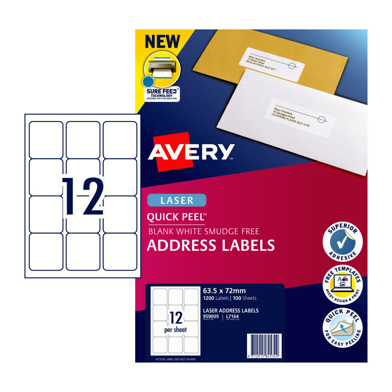 Avery L7164 Quick Peel Laser Address Labels - 12 Per Sheet Avery