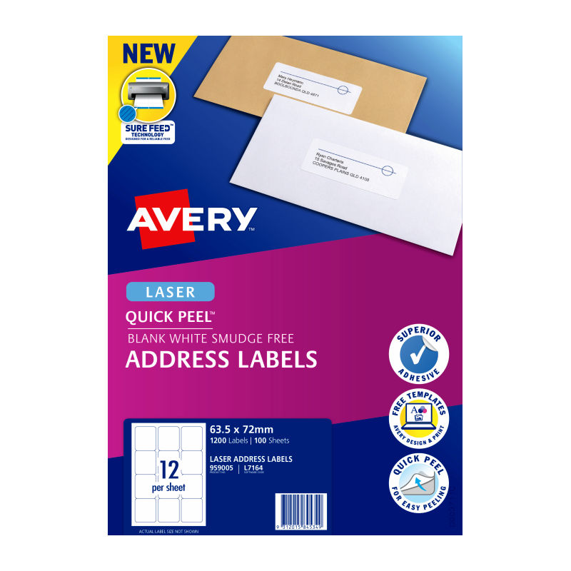 Avery L7164 Quick Peel Laser Address Labels - 12 Per Sheet Avery