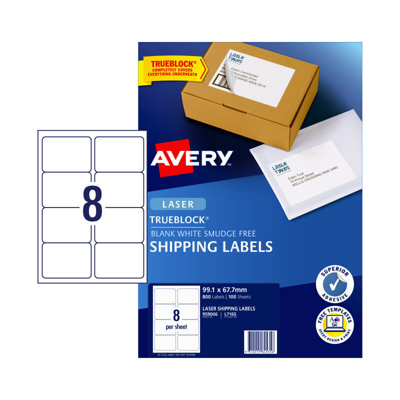 Avery TrueBlock Laser Shipping Labels L7165 - 100 Pack Avery