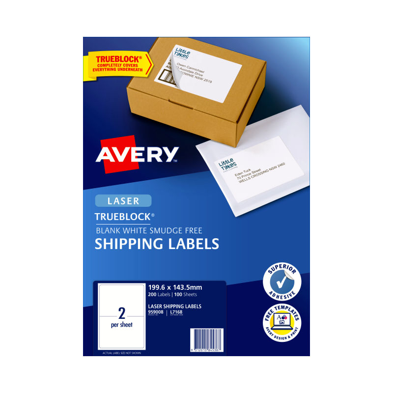 Avery L7168 TrueBlock Laser Shipping Labels - 2 Labels Per Sheet Avery