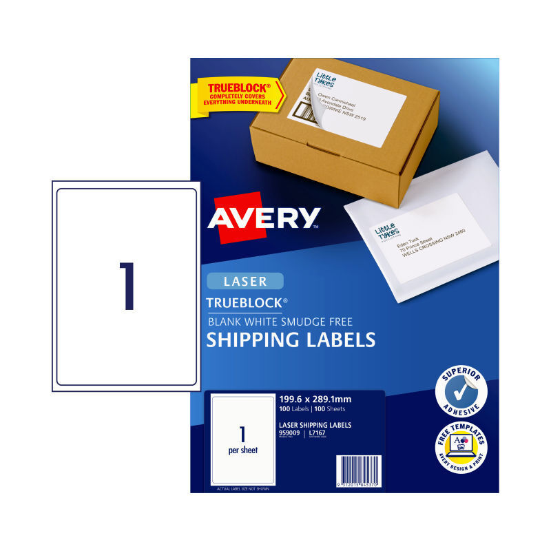 Avery L7167 TrueBlock Opaque Laser Shipping Labels - 100 Pack Avery