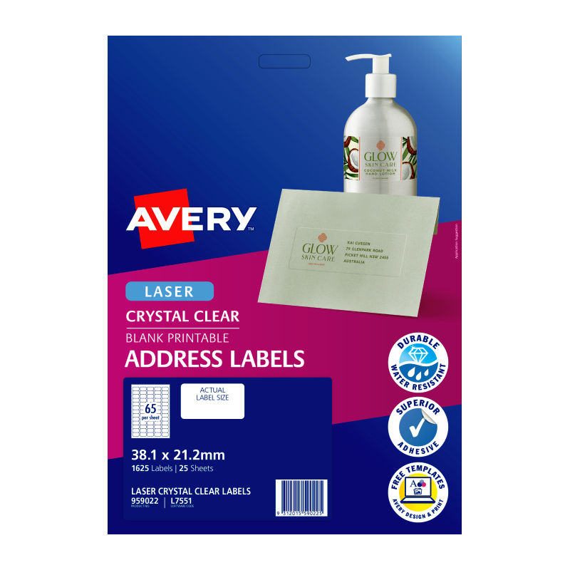 Avery Clear Laser Address Labels L7551 - Durable & Transparent Avery