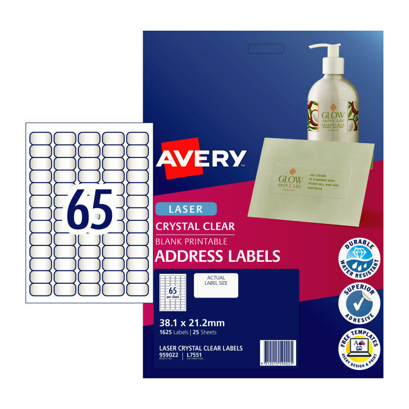 Avery Clear Laser Address Labels L7551 - Durable & Transparent Avery