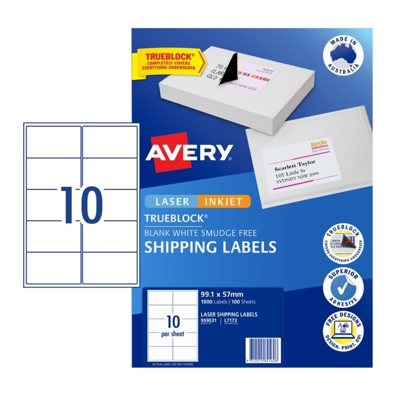 Avery L7173 Opaque Laser Shipping Labels - 1000 Pack Avery