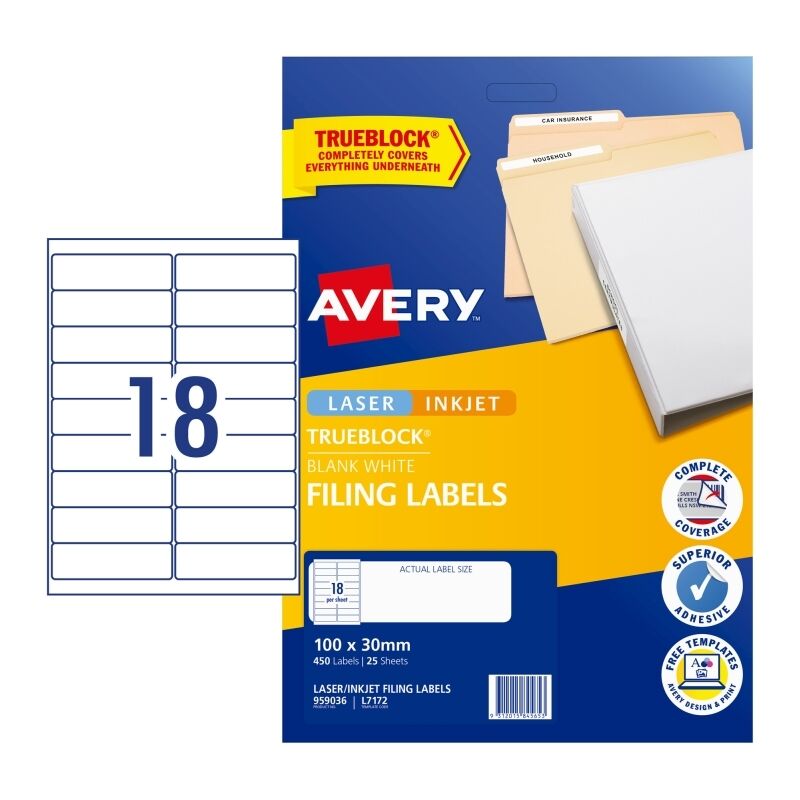 Avery L7172 Labels | 18 Labels Per Sheet | 125 Sheets Total 