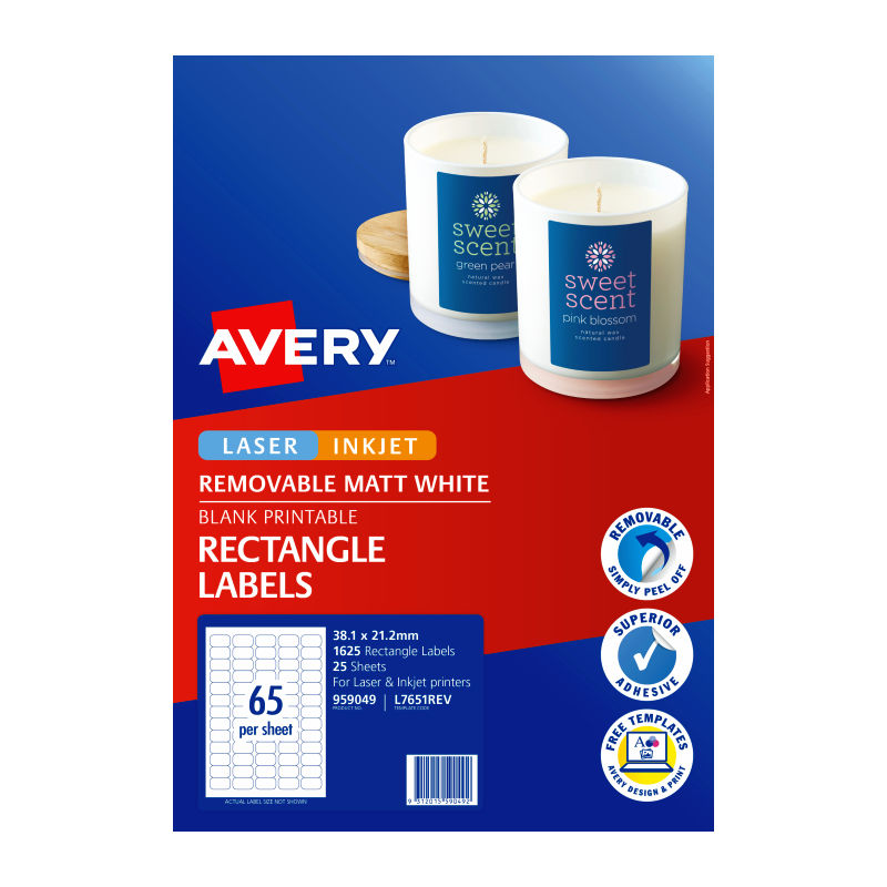 Avery L7651REV Removable Multi-Purpose Labels, Easy Peel, 65 Per Sheet Avery