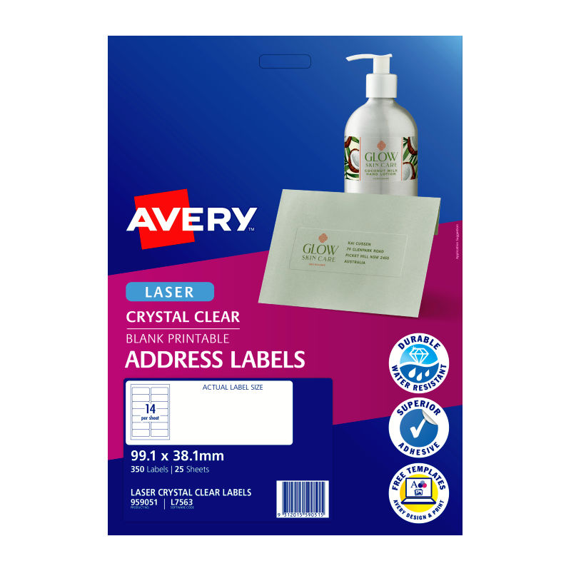 Avery L7563 Clear Laser Address Labels - Durable, Transparent Avery