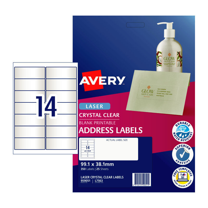 Avery L7563 Clear Laser Address Labels - Durable, Transparent Avery