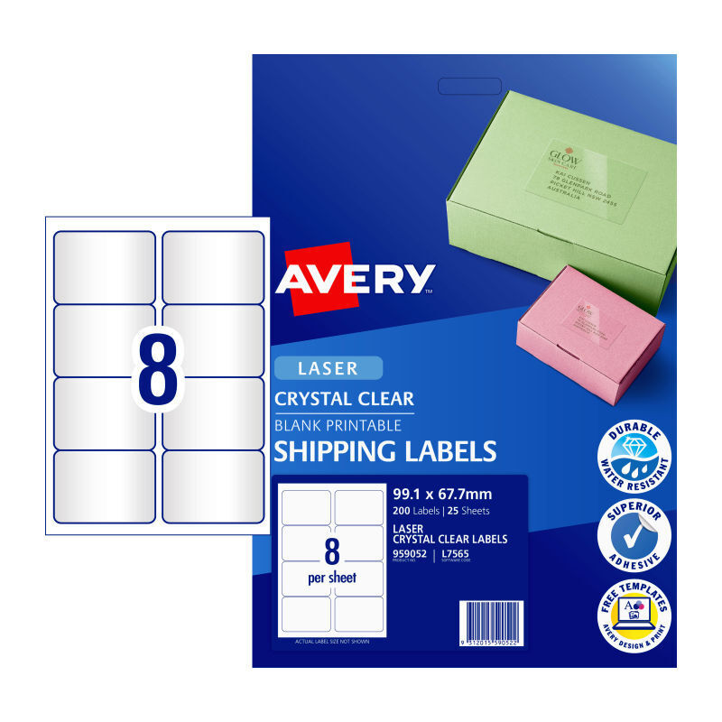 Avery L7565 Clear Laser Shipping Labels - Durable, Waterproof Avery