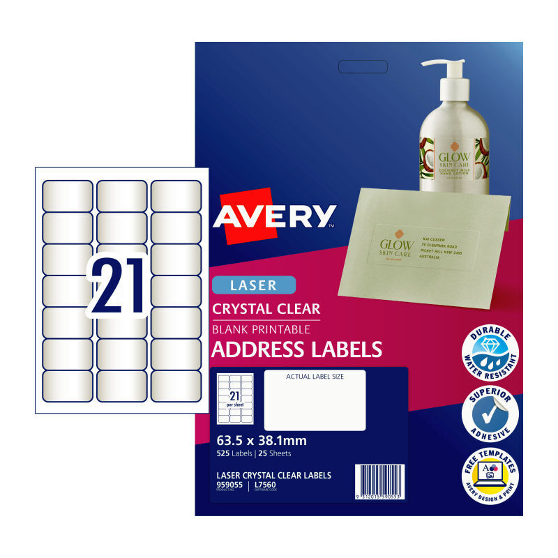 Avery Clear Address Labels L7560 - Durable & Transparent Avery