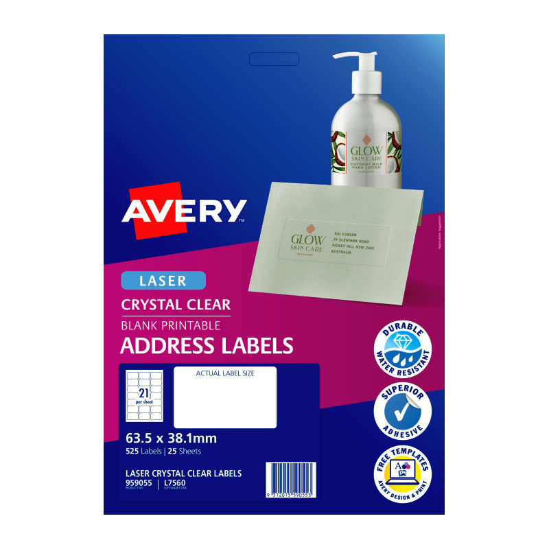 Avery Clear Address Labels L7560 - Durable & Transparent Avery