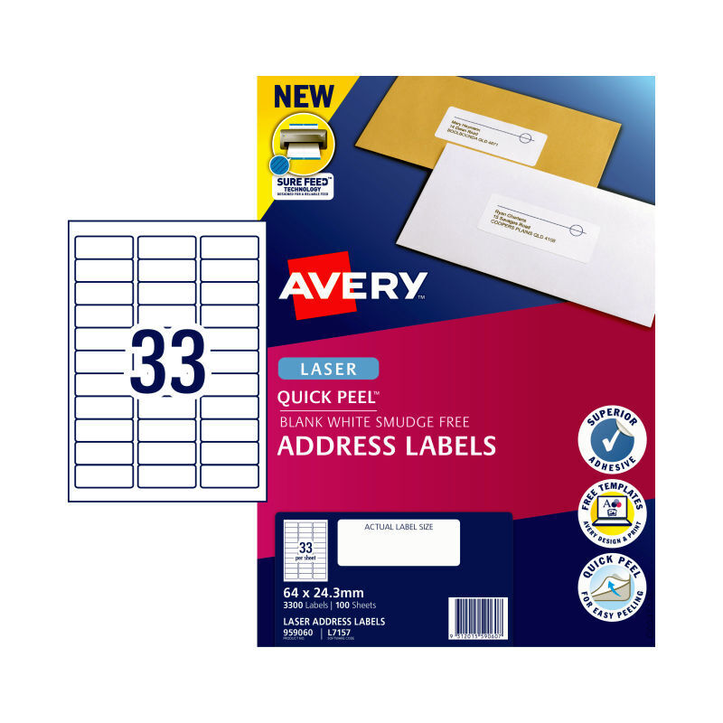 Avery L7157 Quick Peel Laser Address Labels - Jam Free