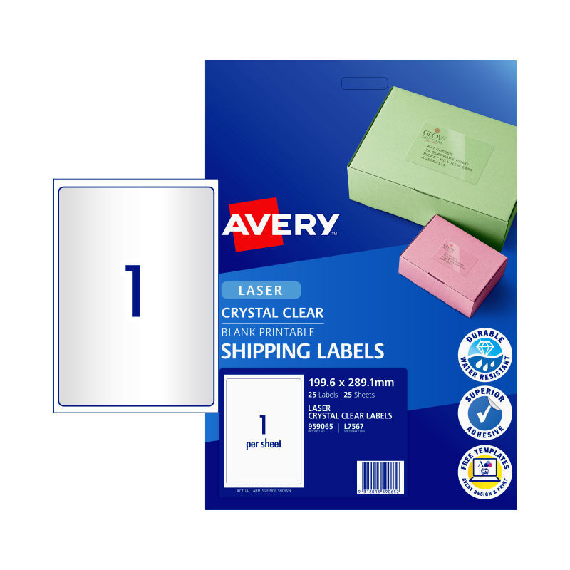 Avery L7567 Clear Shipping Labels | Durable Laser Labels (199.6x289.1mm) Avery