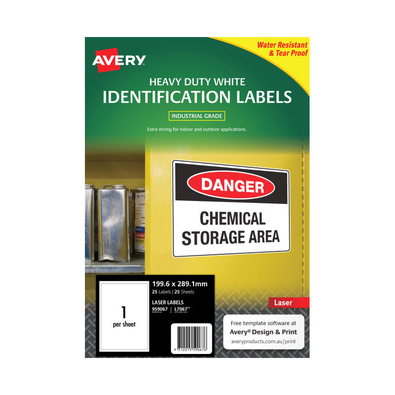 Avery Heavy Duty White A4 Laser Labels L7067 - Outdoor Durable Avery