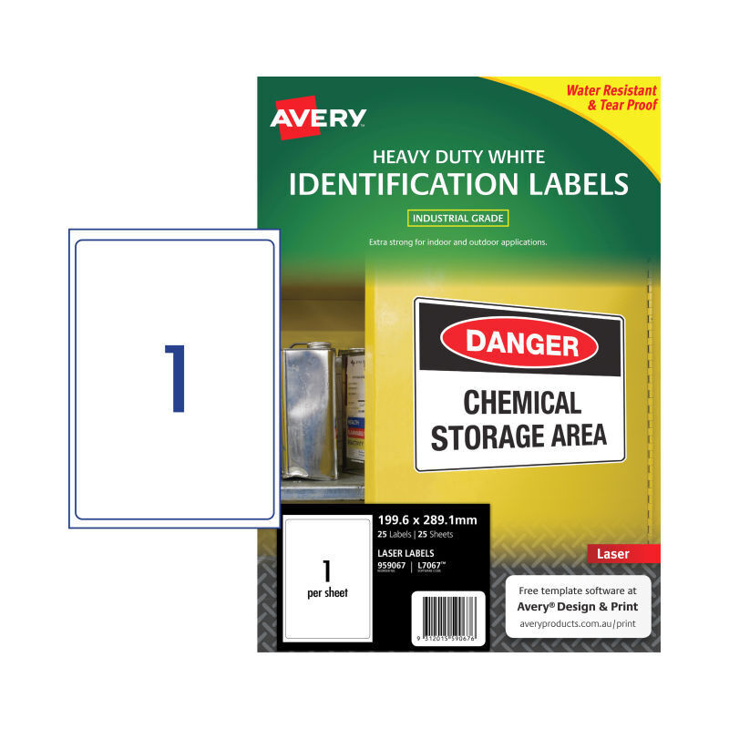 Avery Heavy Duty White A4 Laser Labels L7067 - Outdoor Durable Avery