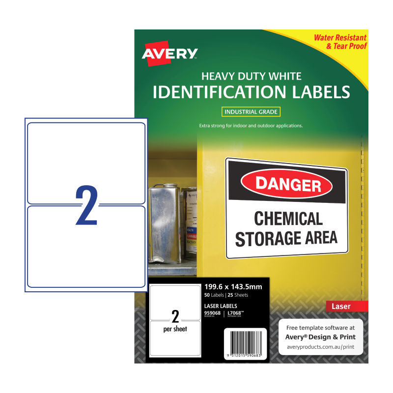 Avery Heavy Duty White Laser Labels L7068 - Outdoor Use Avery