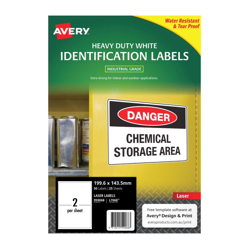 Avery Heavy Duty White Laser Labels L7068 - Outdoor Use Avery