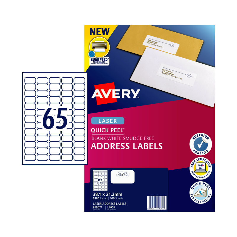 Avery L7651 Laser Return Address Labels (38.1x21.2mm) Avery