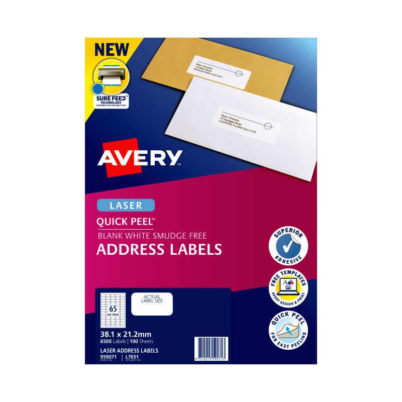Avery L7651 Laser Return Address Labels (38.1x21.2mm) Avery