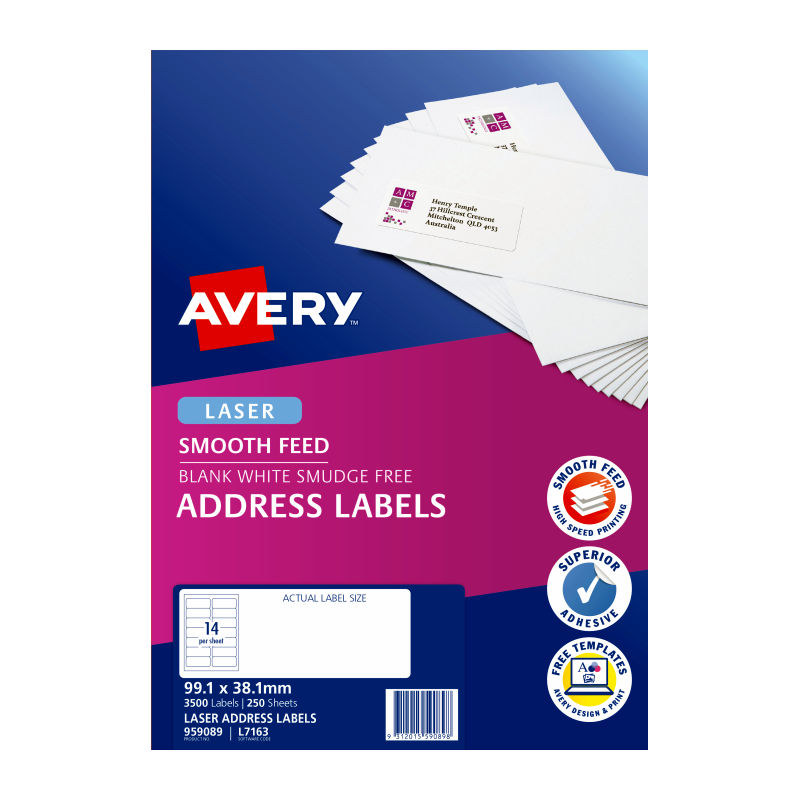 Avery L7163 Laser Address Labels 99.1x38.1mm for High Speed Printers Avery