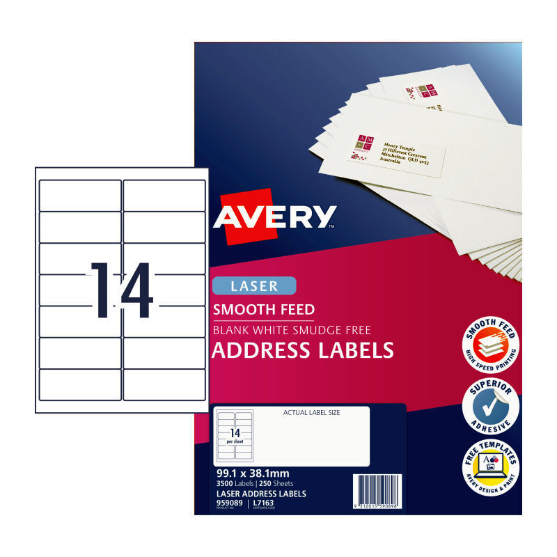 Avery L7163 Laser Address Labels 99.1x38.1mm for High Speed Printers Avery