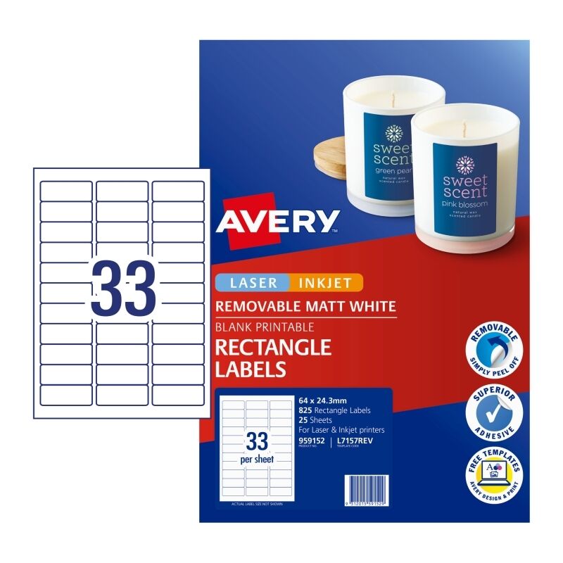 Avery Removable Labels - 33 Labels per Sheet (5 Packs) 