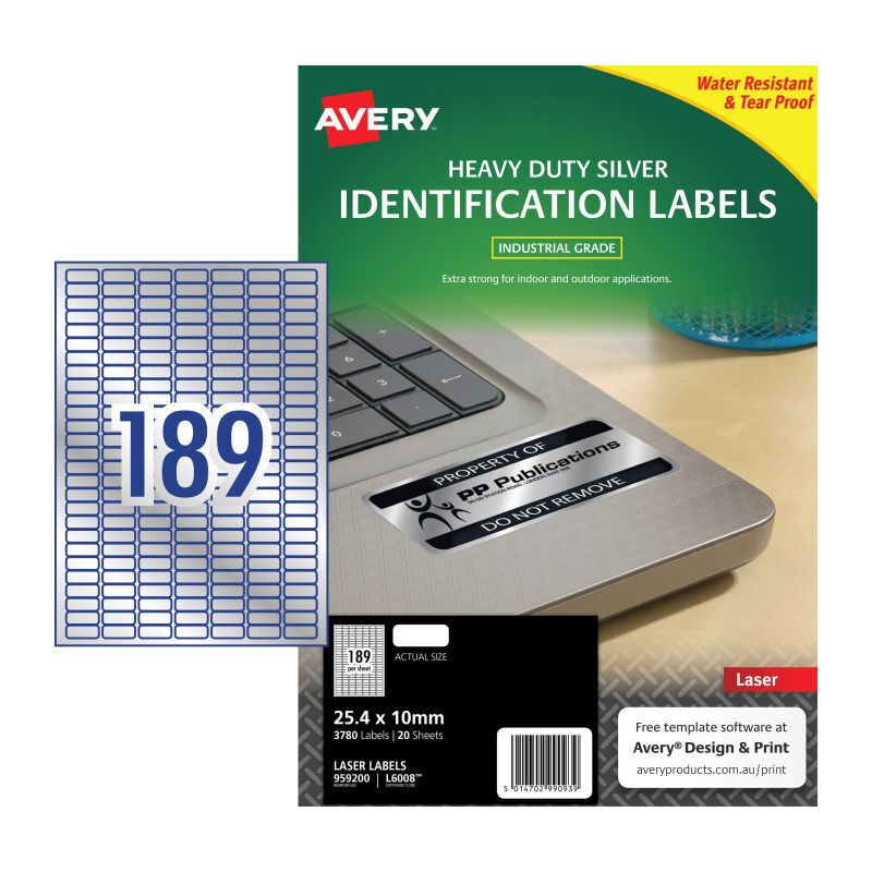 Avery L6008 Heavy Duty Silver Laser Labels for Durable Component Marking Avery