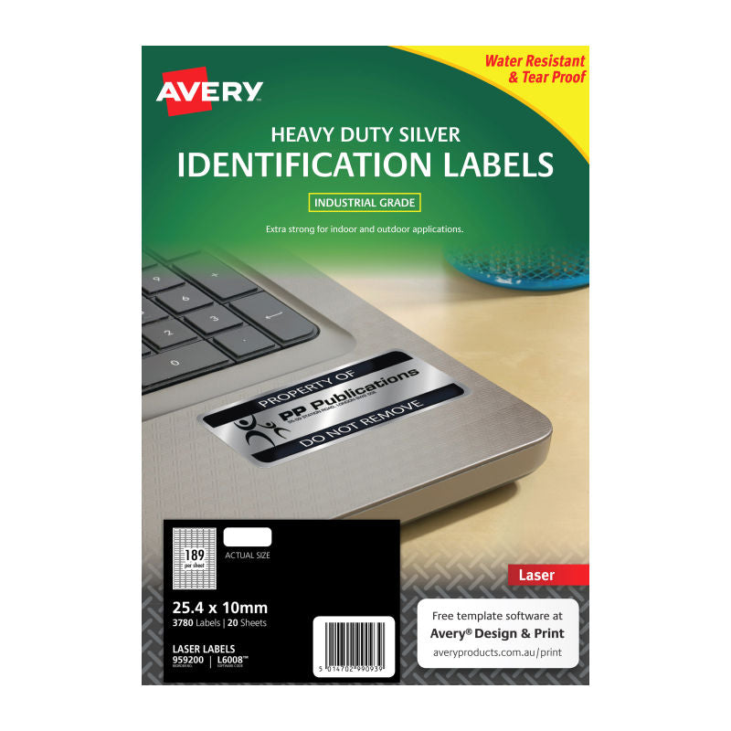Avery L6008 Heavy Duty Silver Laser Labels for Durable Component Marking Avery