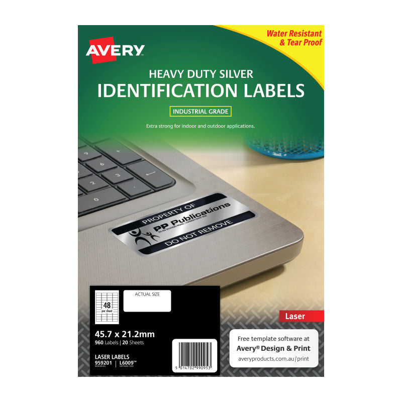Avery L6009 Heavy Duty Silver Laser Labels for Components, 20-Pack Avery