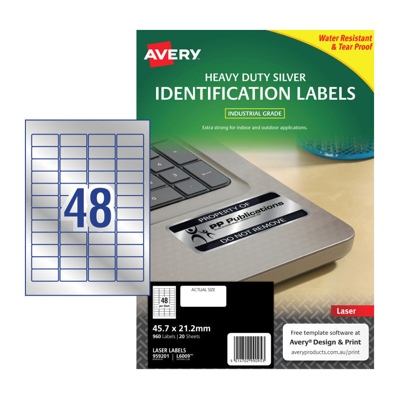 Avery L6009 Heavy Duty Silver Laser Labels for Components, 20-Pack Avery