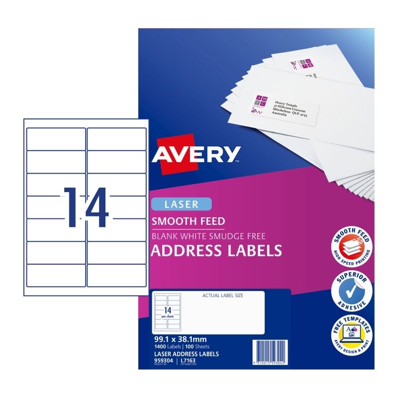 Avery L7163 Laser Labels, 14 Labels/Sheet, 500 Sheets (5x100) 