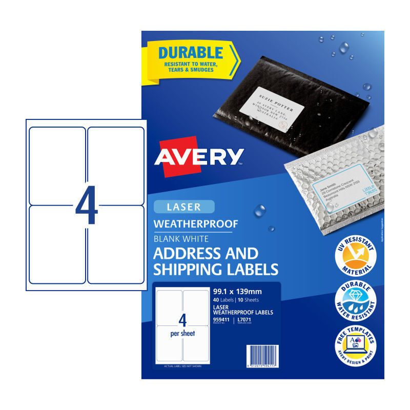 Avery Weather Proof Laser Labels L7071 - Durable Outdoor Labels Avery