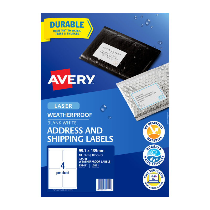 Avery Weather Proof Laser Labels L7071 - Durable Outdoor Labels Avery