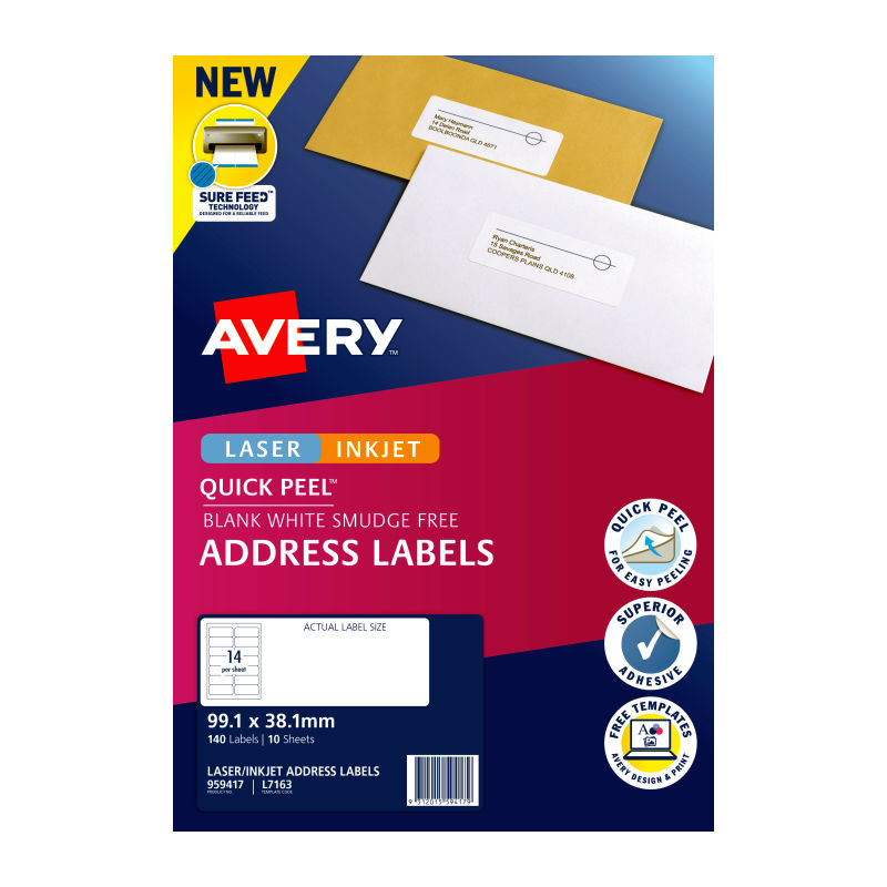Avery Quick Peel Address Labels L7163 - Instant Dry & Easy Peel Avery
