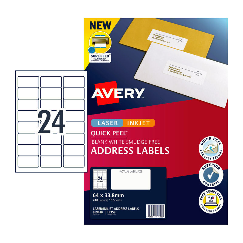 Avery Quick Peel Address Labels L7159 - Easy, Instant Dry Avery