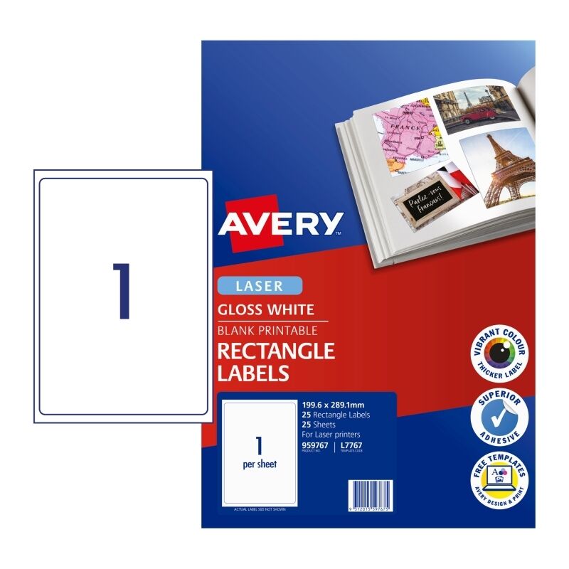 Avery L7767 Glossy Permanent Labels for Colour Laser Printers Avery